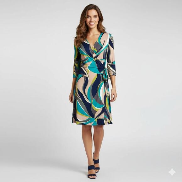 NWT Tracy Negoshian Guiliana Jersey Wrap Dress Colored Swirls Abstract Print XS - Picture 1 of 16